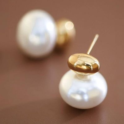 18K Gold Plated Stainless Steel Pearl Earrings.