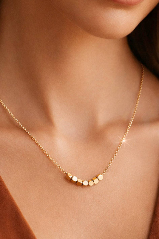 18k Gold Plated Stainless Steel Necklace with Square Beads.