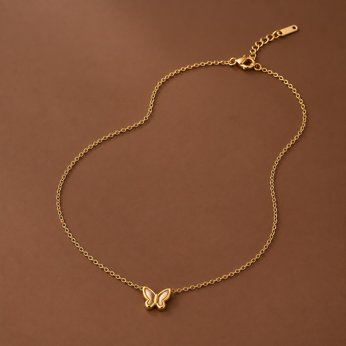 18K Gold Plated Waterproof Stainless Steel,Butterfly Shell Pendant Necklace