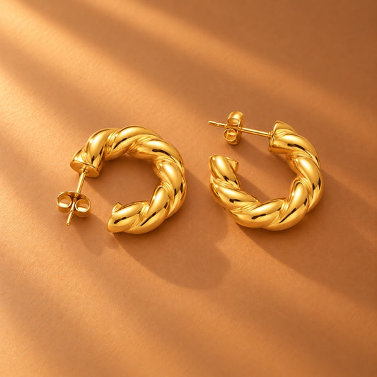 18K Gold Plated Waterproof Stainless Steel Hoop Earrings