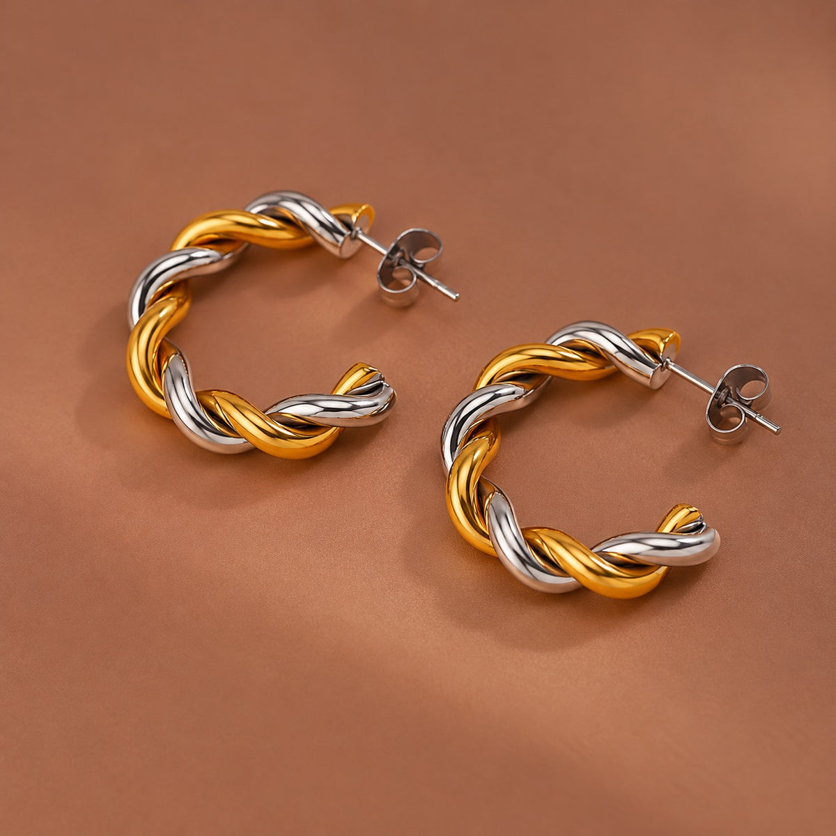 18K Gold Plated Waterproof Stainless Steel Hoop Earrings