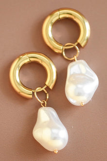 18K Gold Plated Waterproof Stainless Steel Drop Earrings,pearl