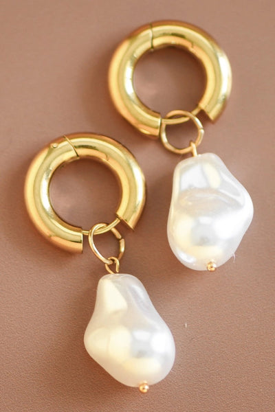 18K Gold Plated Waterproof Stainless Steel Drop Earrings,pearl