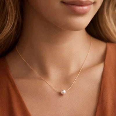 18K gold plated stainless steel necklace with a pearl