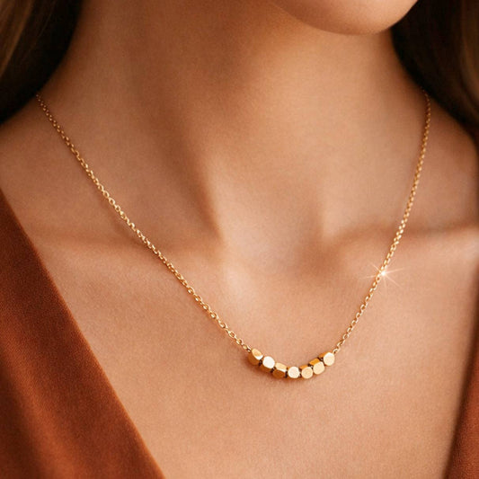 18k Gold Plated Stainless Steel Necklace with Square Beads.